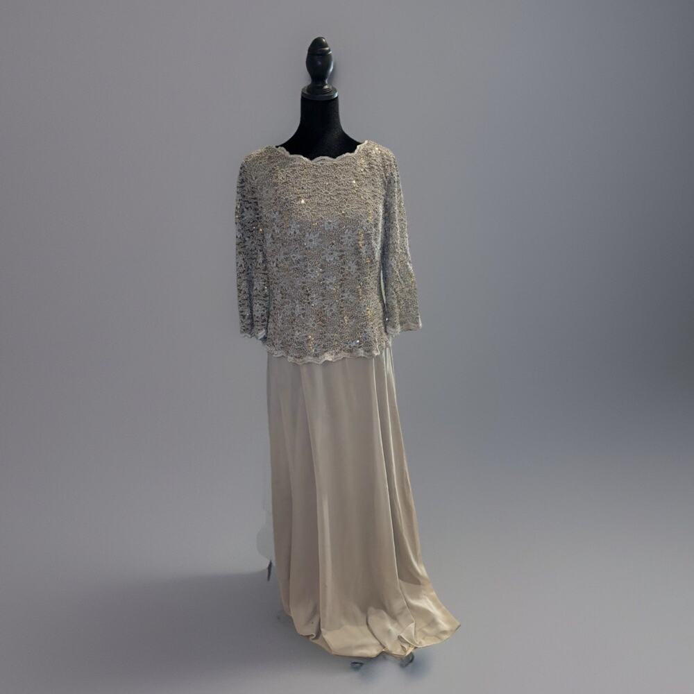 Alex Evenings Size 14 Champagne Lace Sequin Mother of Bride Gown